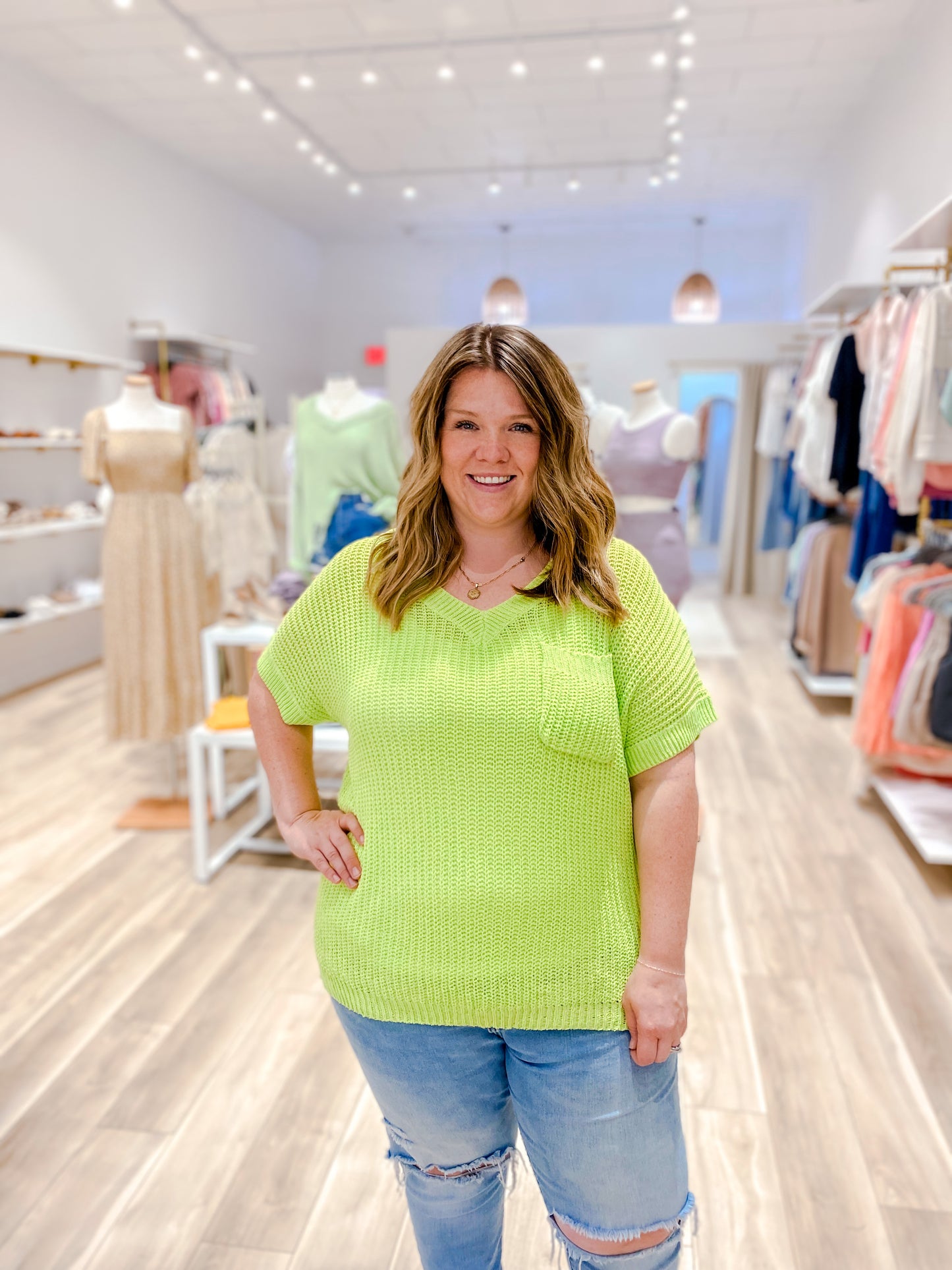 The Kathy Neon Green Low Gauge Sweater