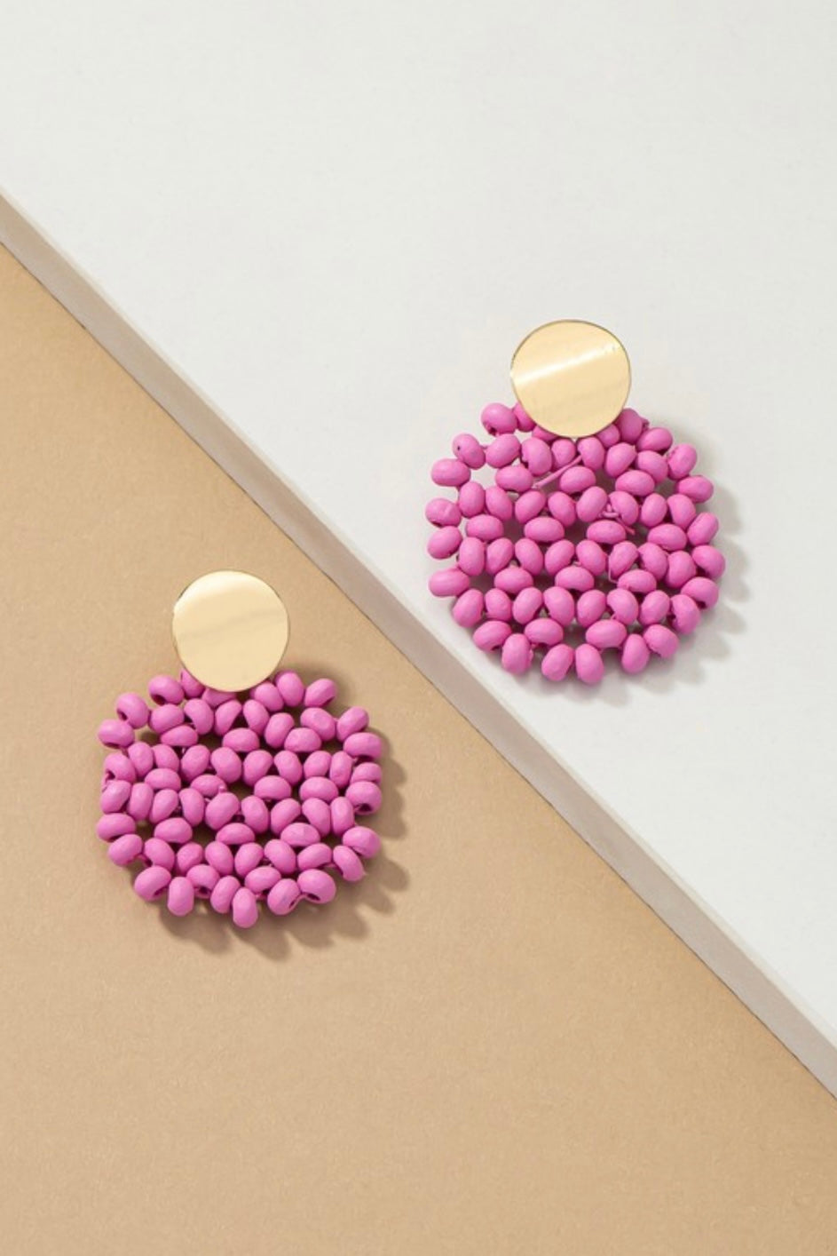 Purple Wood Disc Hoop Earrings