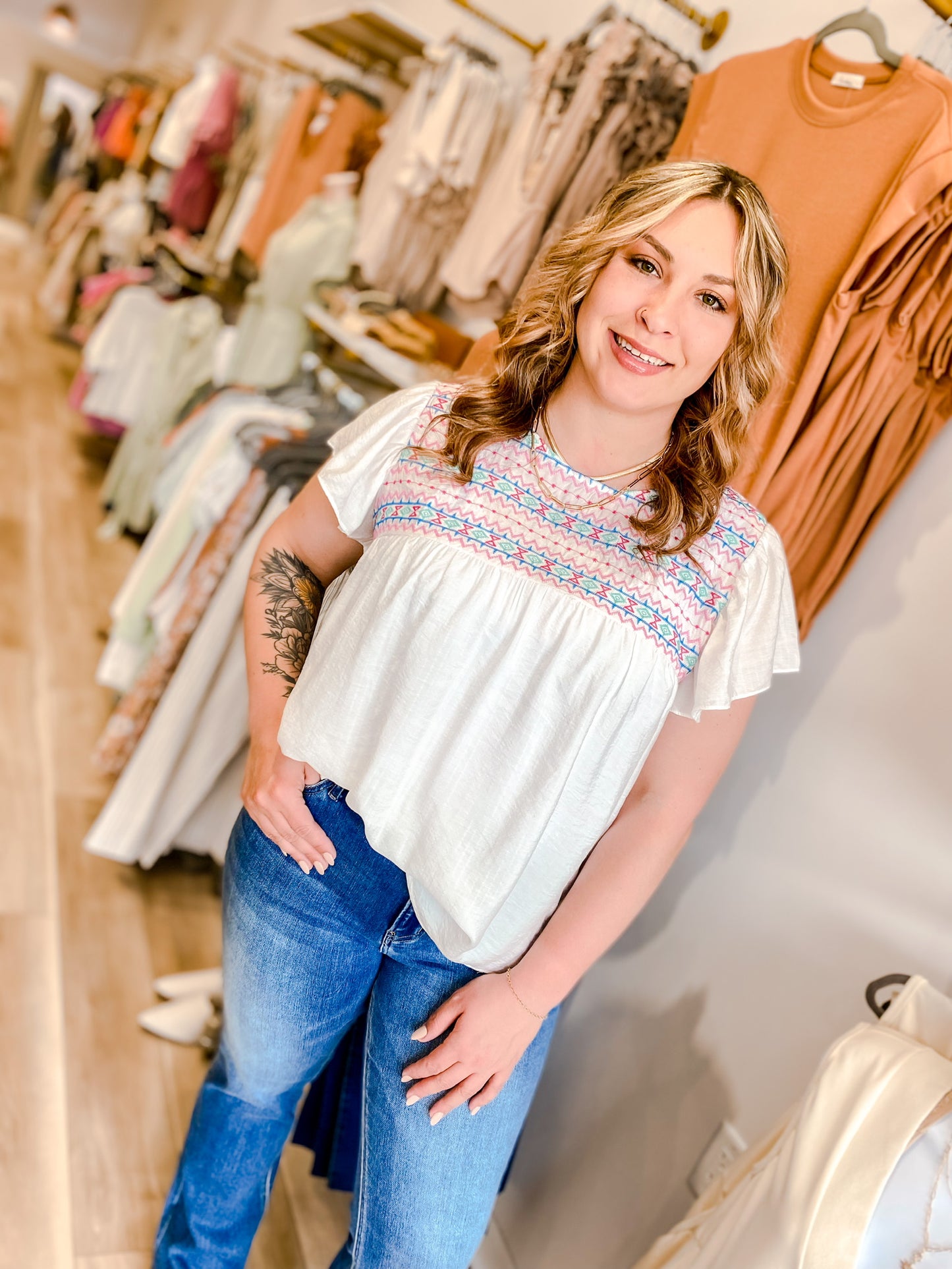Mirabel Multicolor Curvy Woven Top