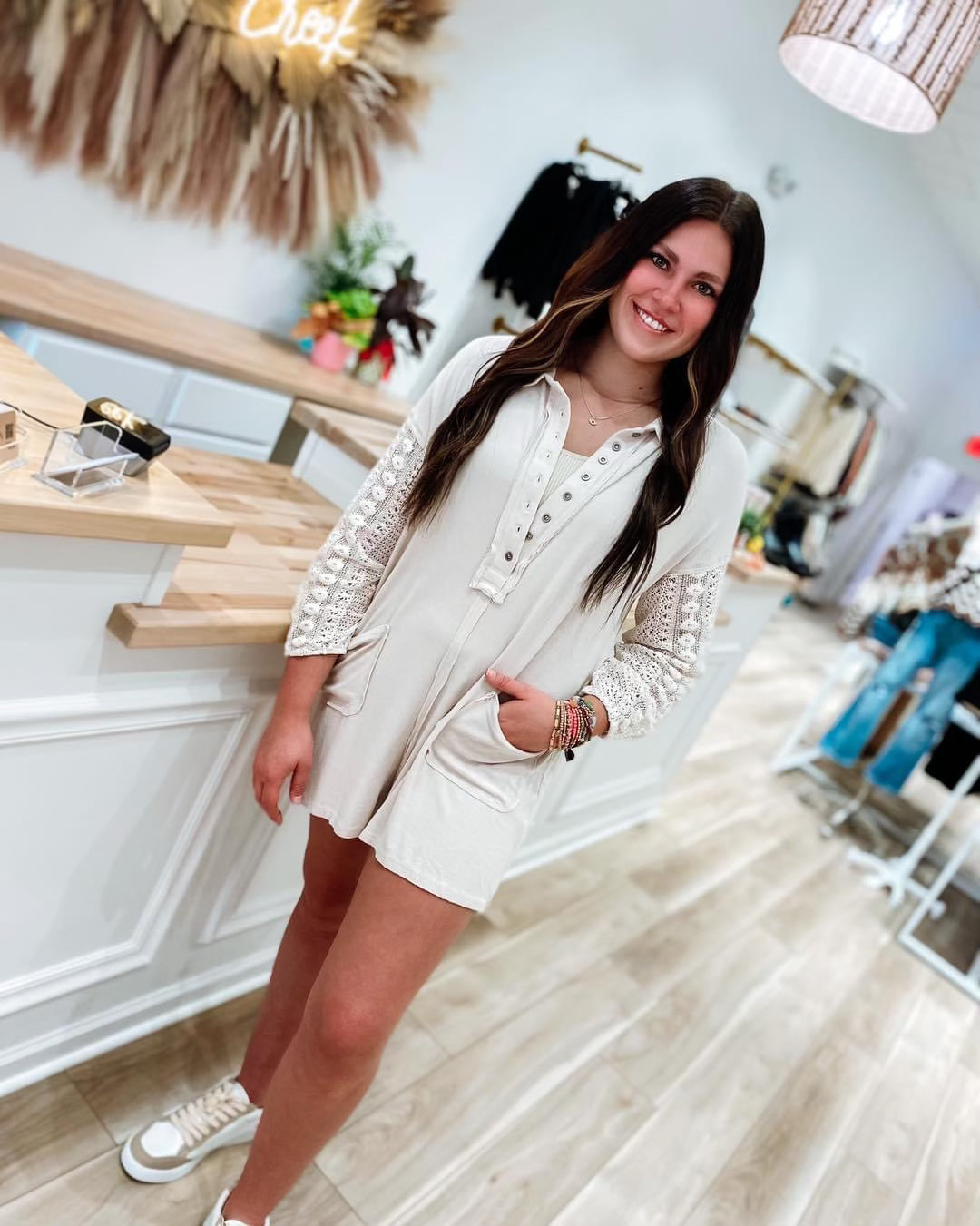 The Collins Almond Romper
