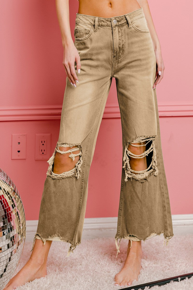 Free People Maggie Mid Rise Distressed Straight Jeans - Light