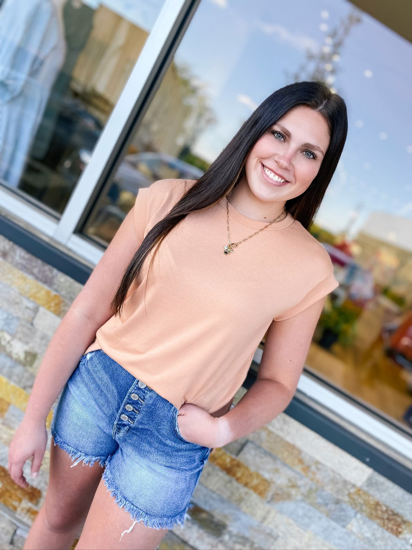 Never Basic Apricot Cap Sleeve Tee