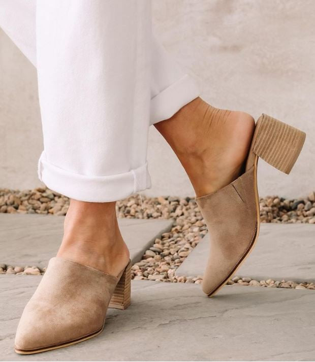 Sweet Caroline Taupe Suede Mules