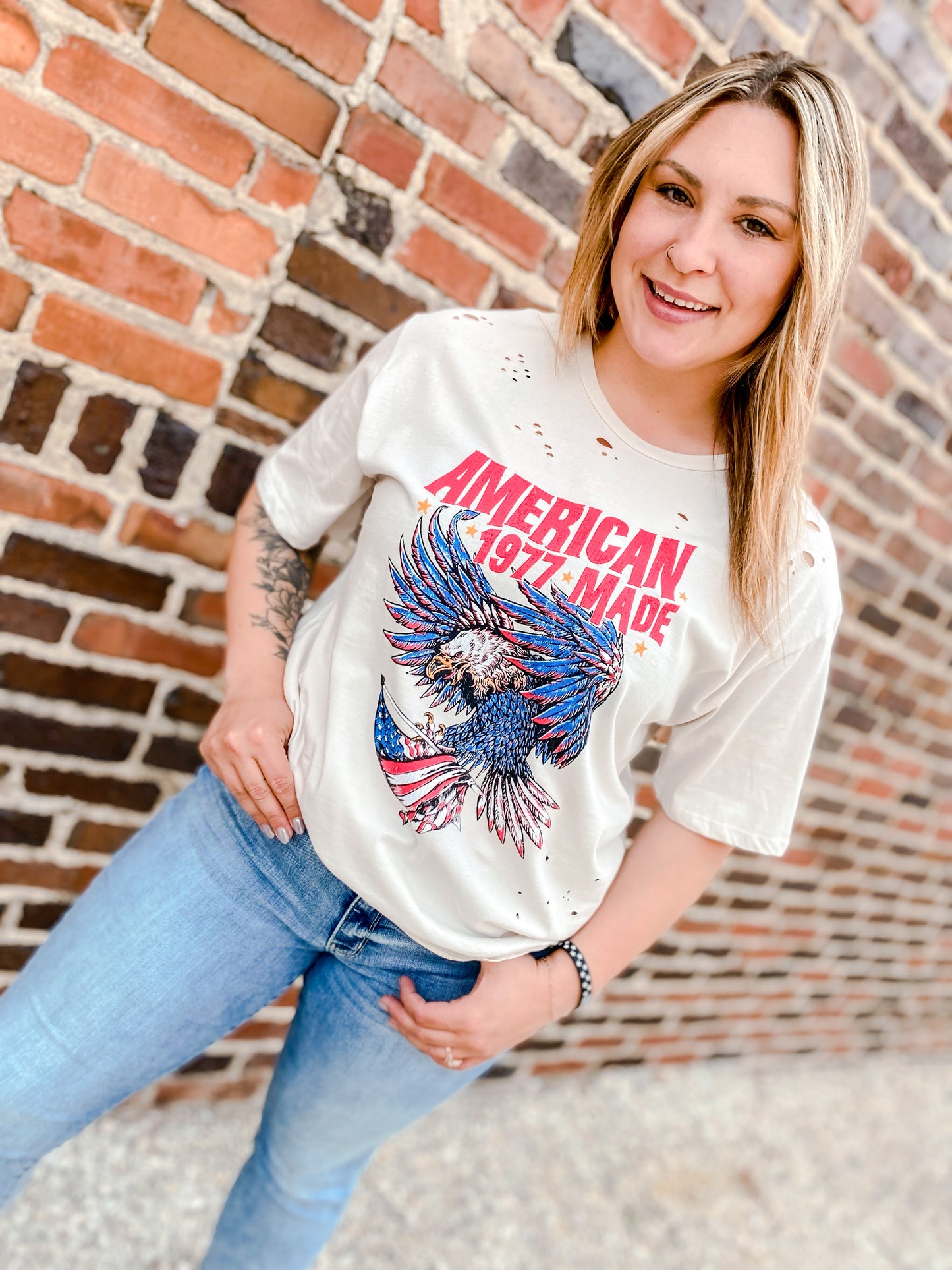 American Made 1977 Khaki Curvy Graphic Tee