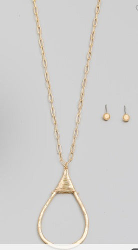 Teardrop Cutout Pendant Long Necklace Set
