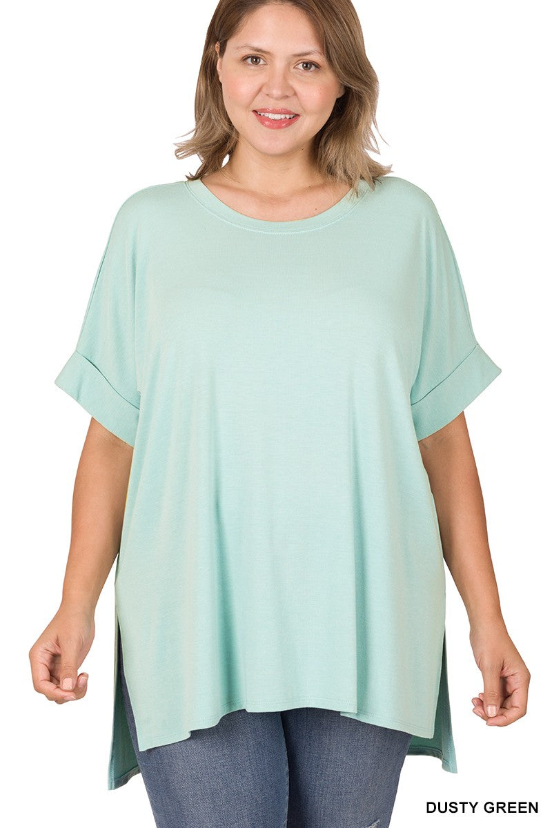 Factory Look Dusty Blue Oversized Curvy Tee