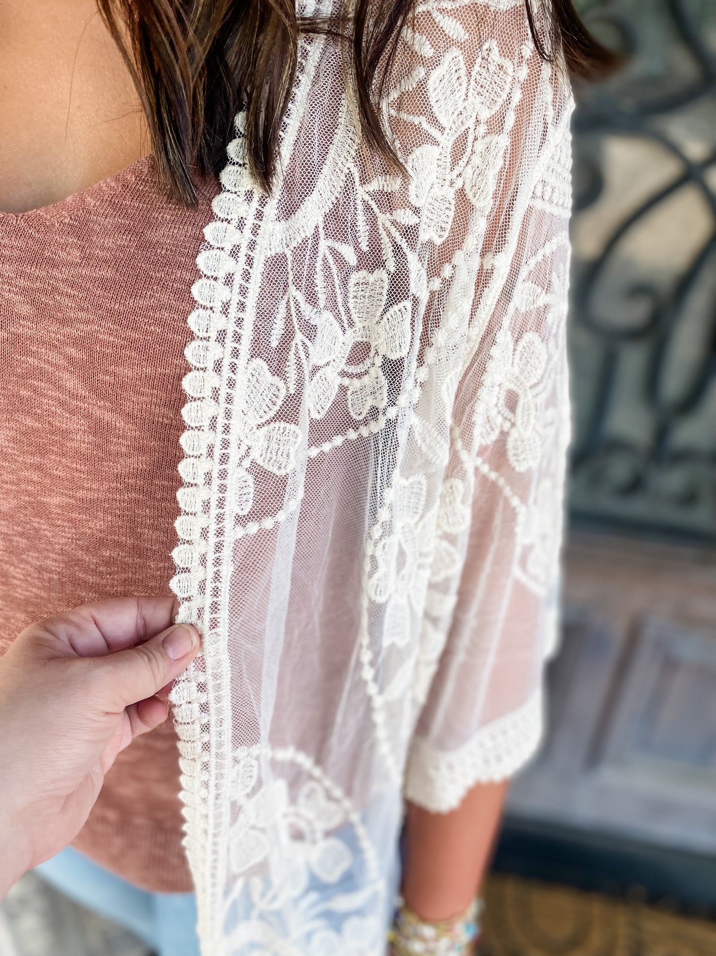 Seven Wonders Ivory Cotton Lace Kimono