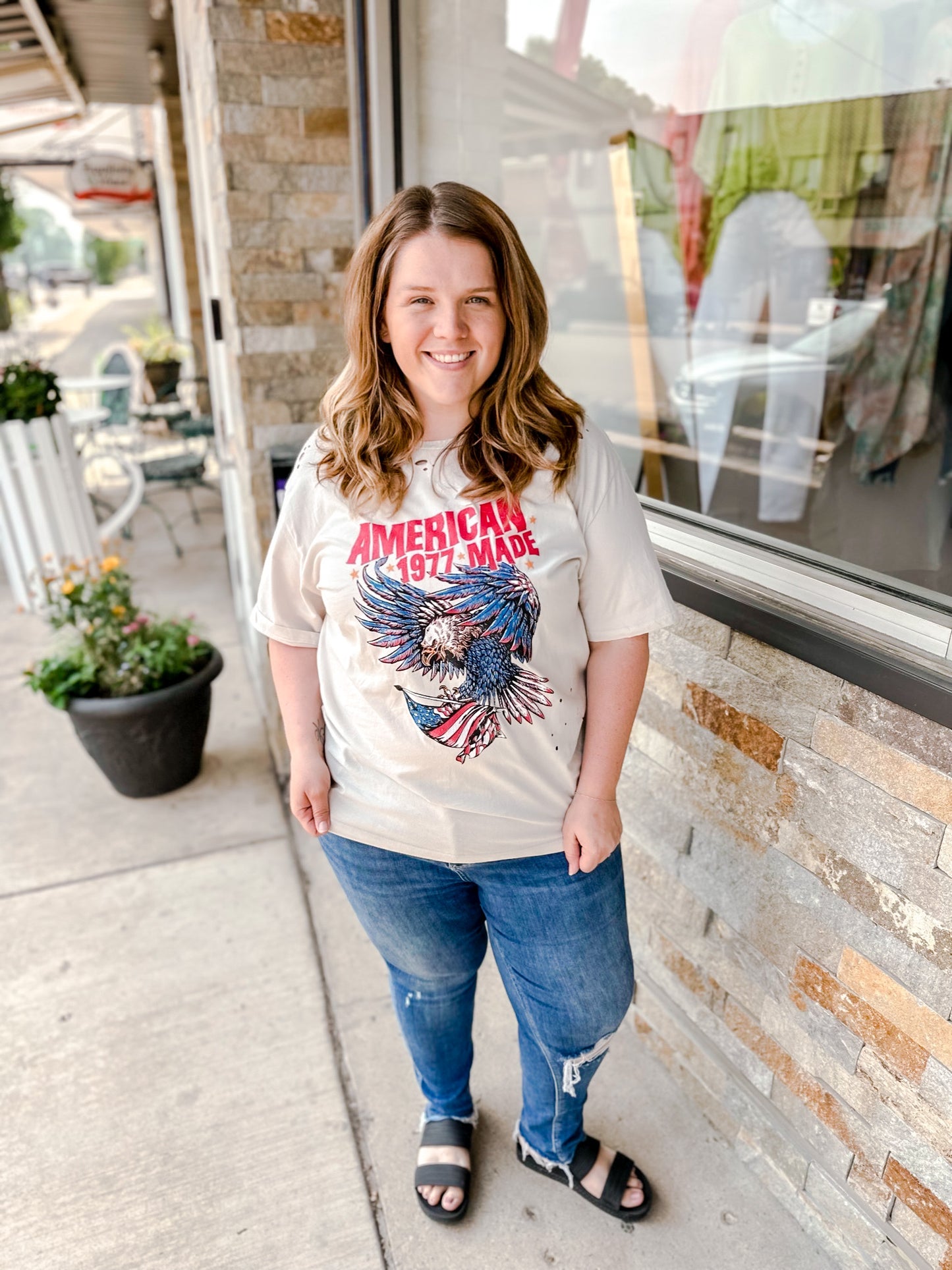 American Made 1977 Khaki Curvy Graphic Tee