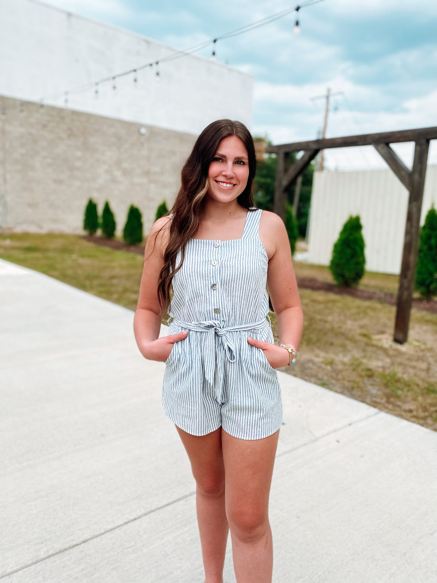 American Girl Navy Striped Romper