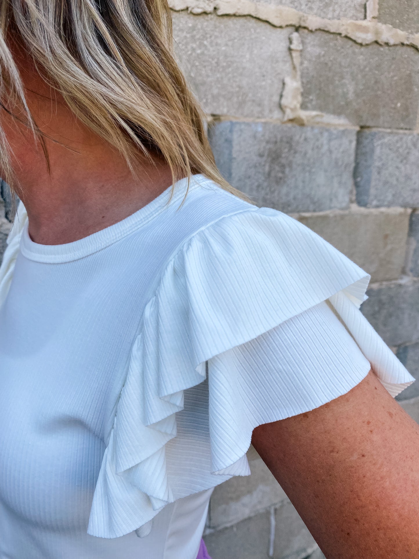 Priscilla Ribbed Ruffle Sleeve Tee