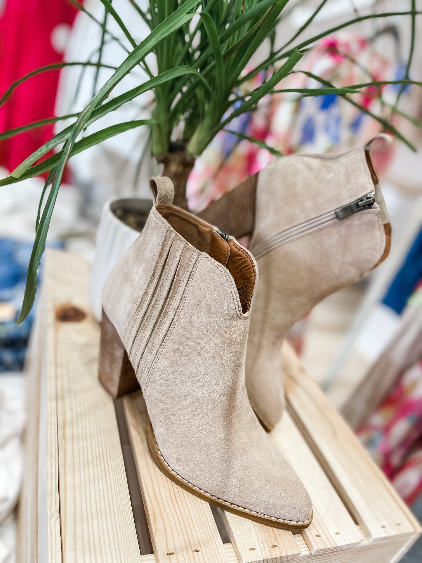 The Torri Taupe Suede Pointed Toe Bootie