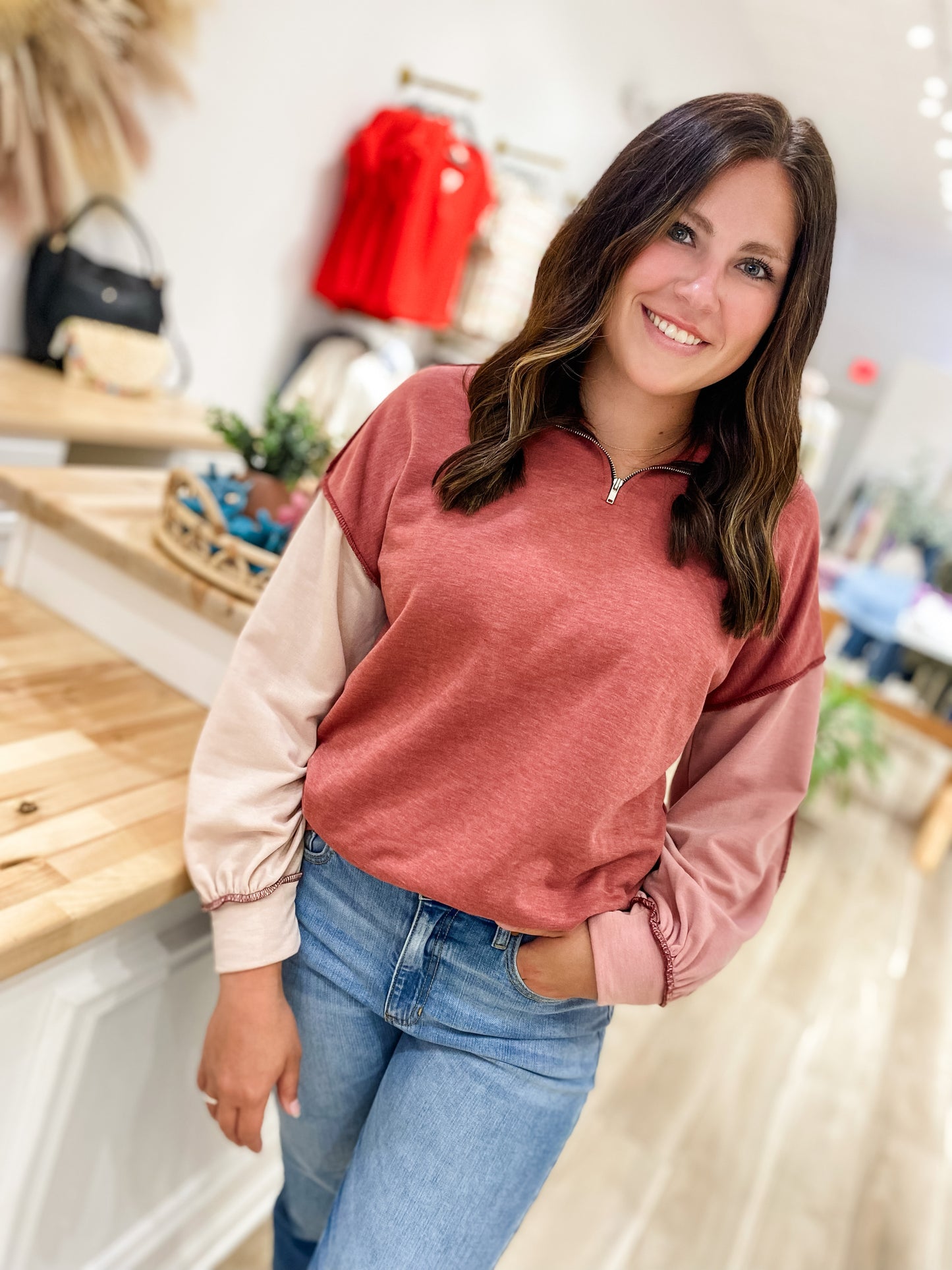 Callie Color Block Marsala Sweatshirt