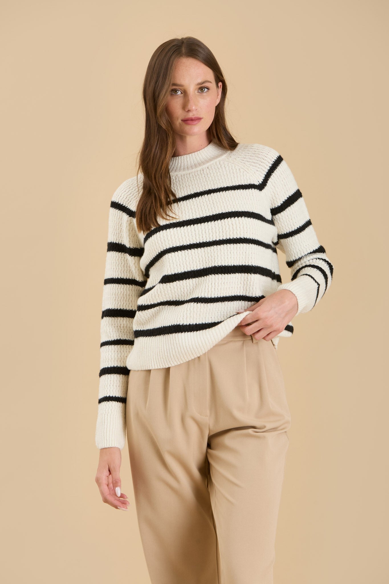 Ivory Striped High Neck Sweater - Modern Creek Boutique
