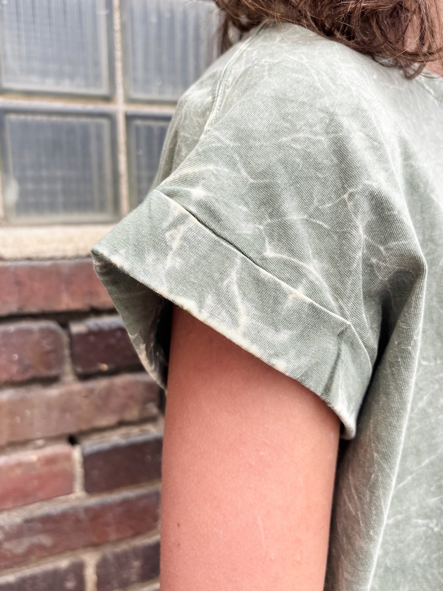 Light Olive Crinkle Wash Tee - Modern Creek Boutique
