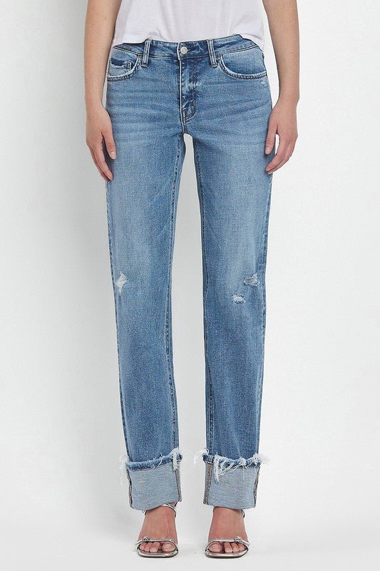 Lovervet Mid Rise Cuffed Straight Leg Denim - Modern Creek Boutique