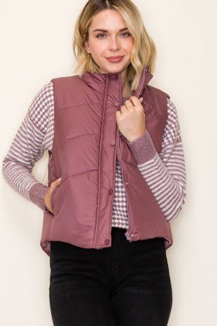 Marsala Hidden Snap Puffer Vest - Modern Creek Boutique