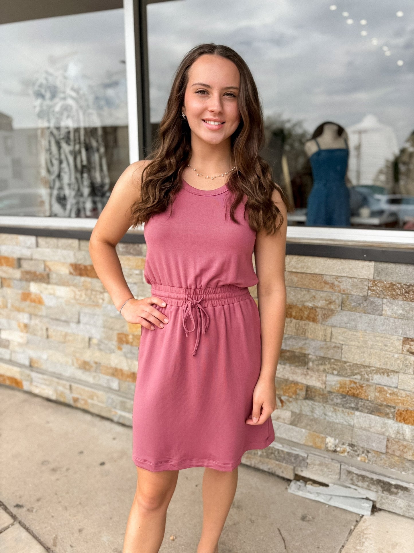 Marsala Sleeveless Drawstring Dress - Modern Creek Boutique