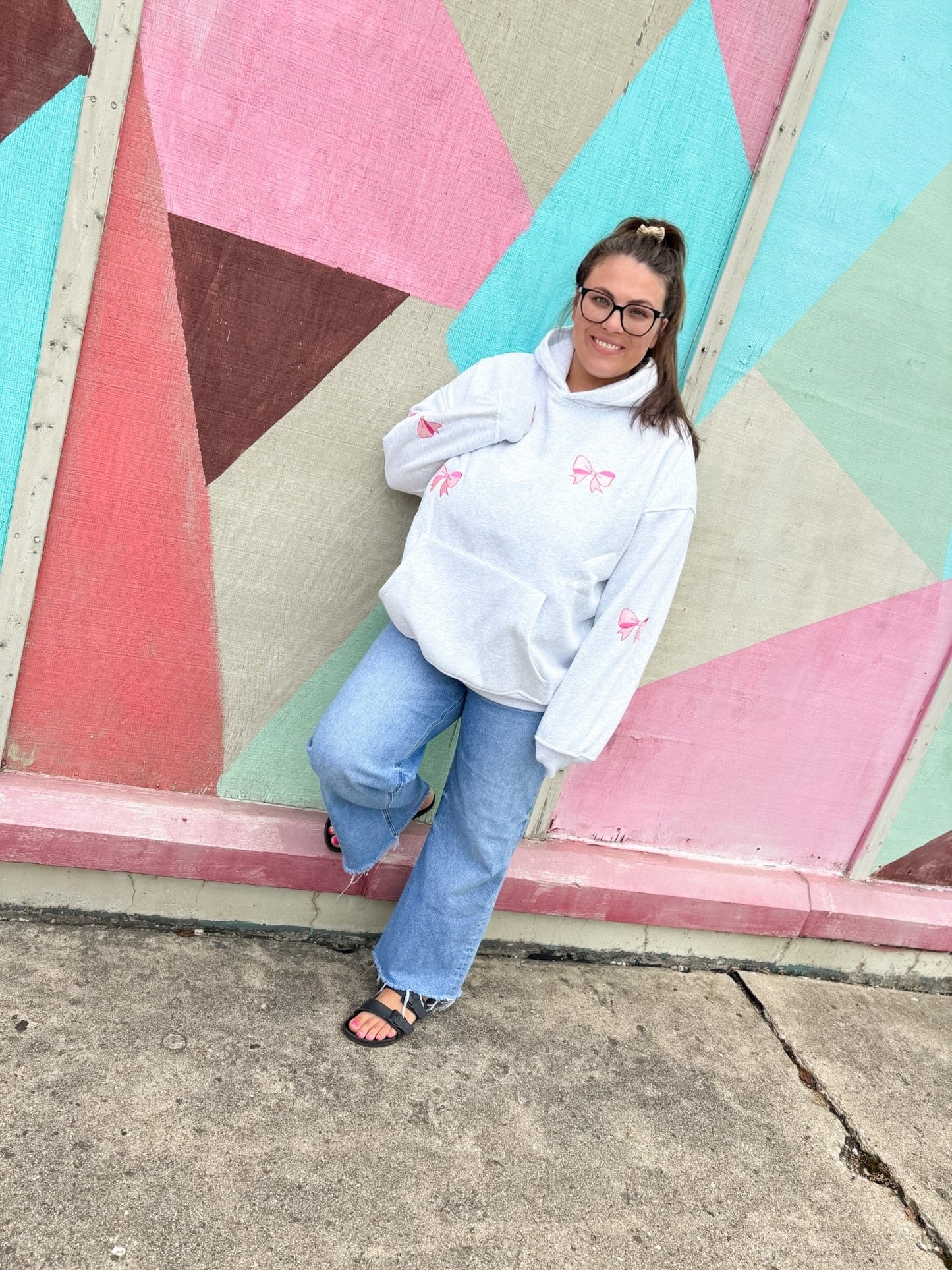 Pearl Grey Embroidered Bow Hoodie - Modern Creek Boutique