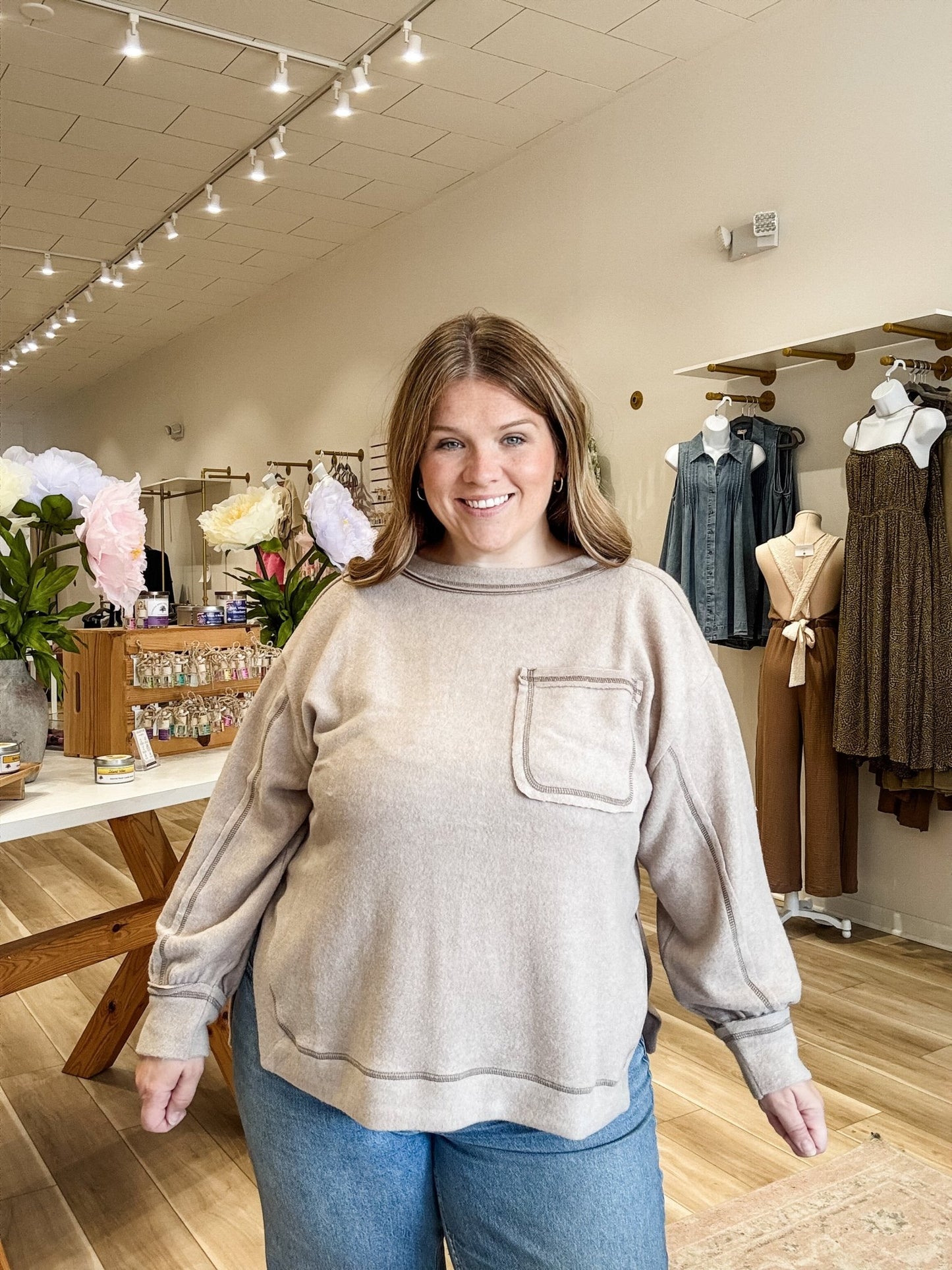 Plus Ash Mocha Hacci Sweatshirt - Modern Creek Boutique