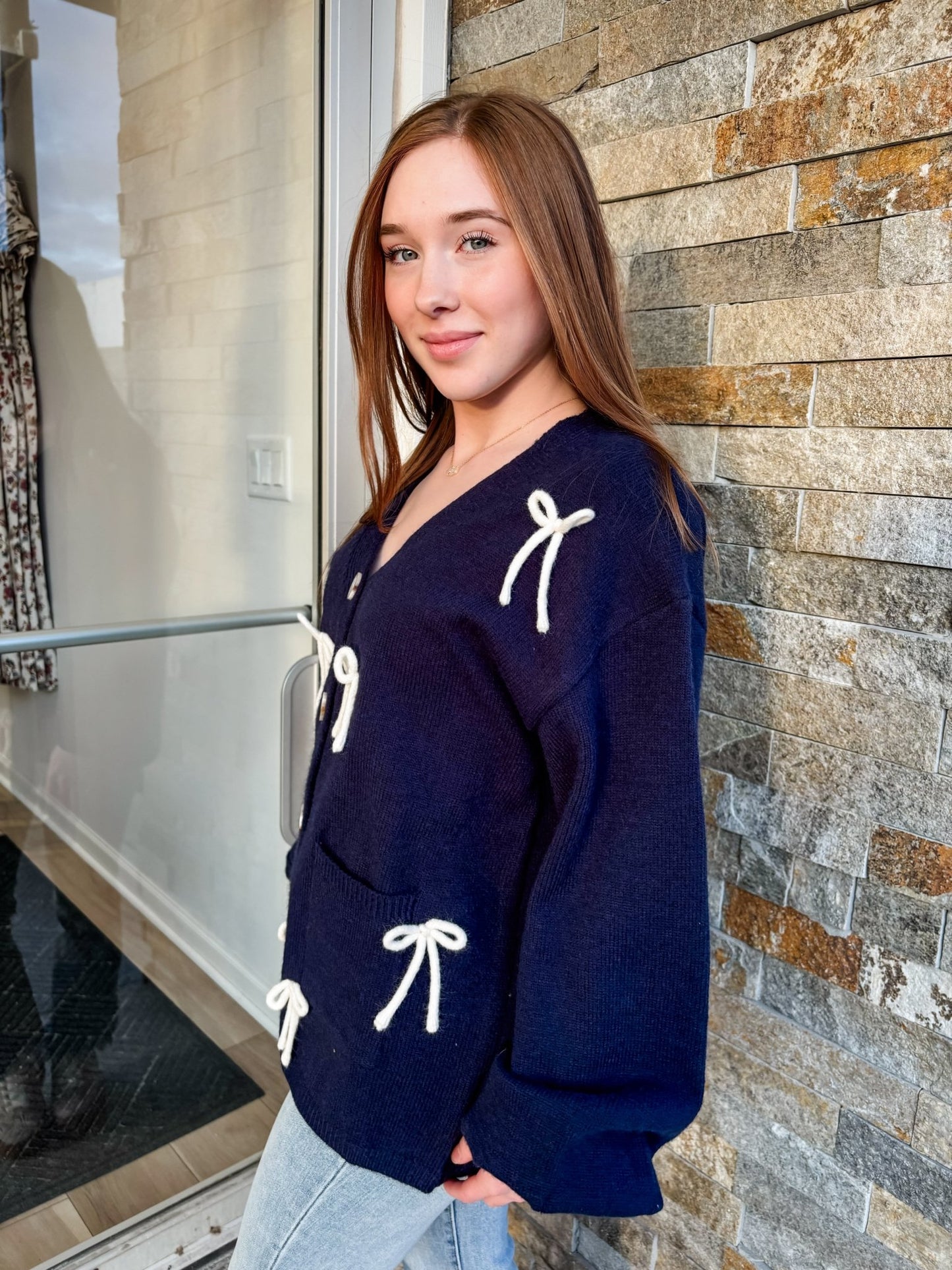 Put A Bow On It Navy Cardigan - Modern Creek Boutique