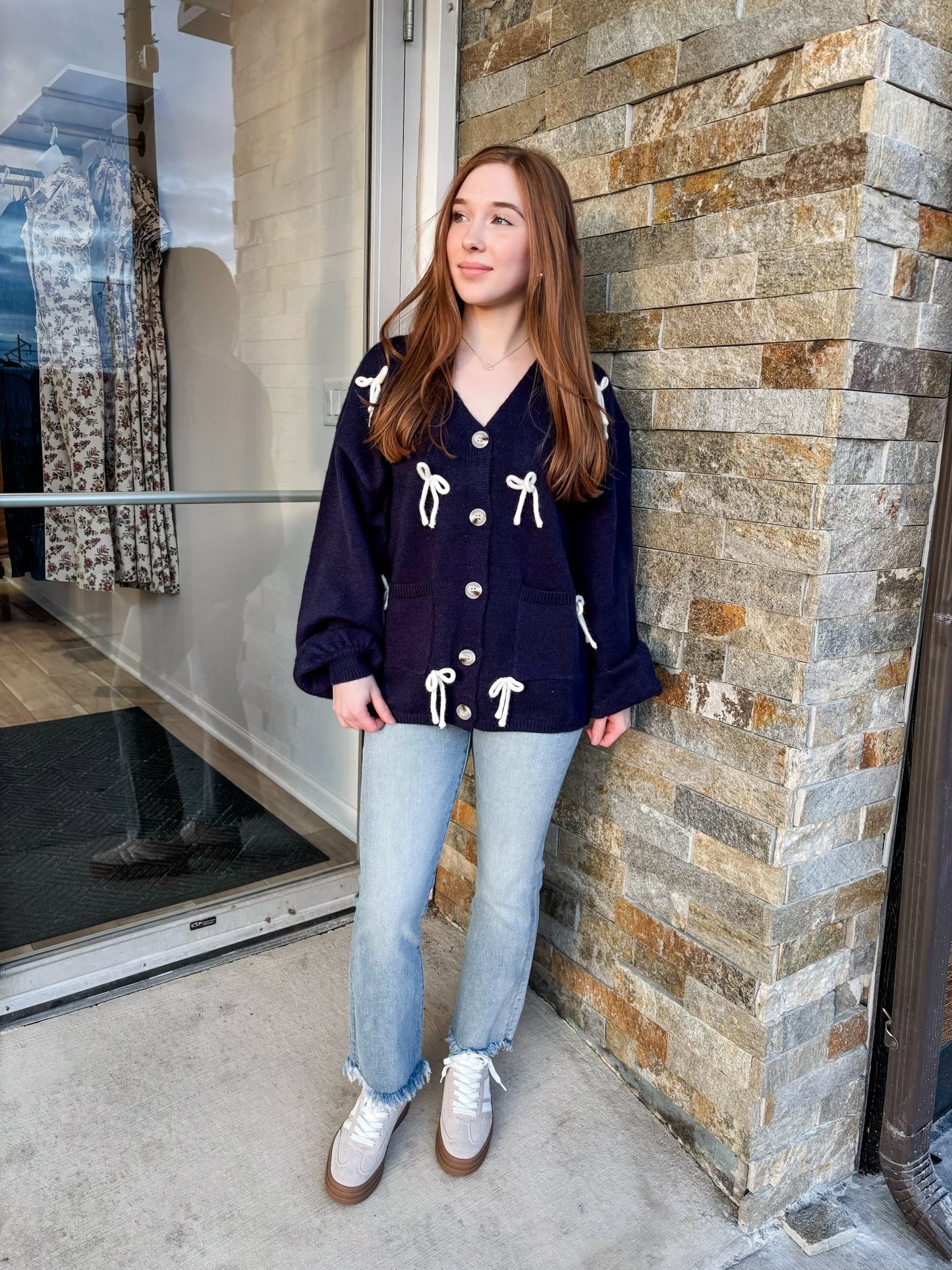 Put A Bow On It Navy Cardigan - Modern Creek Boutique