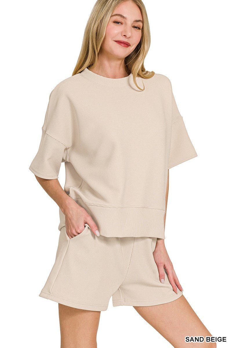 Sand Beige Ribbed Shorts Set - Modern Creek Boutique