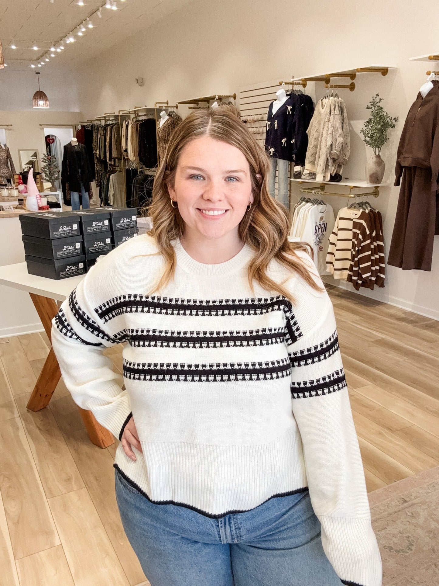Striped Allure Ivory Sweater - Modern Creek Boutique