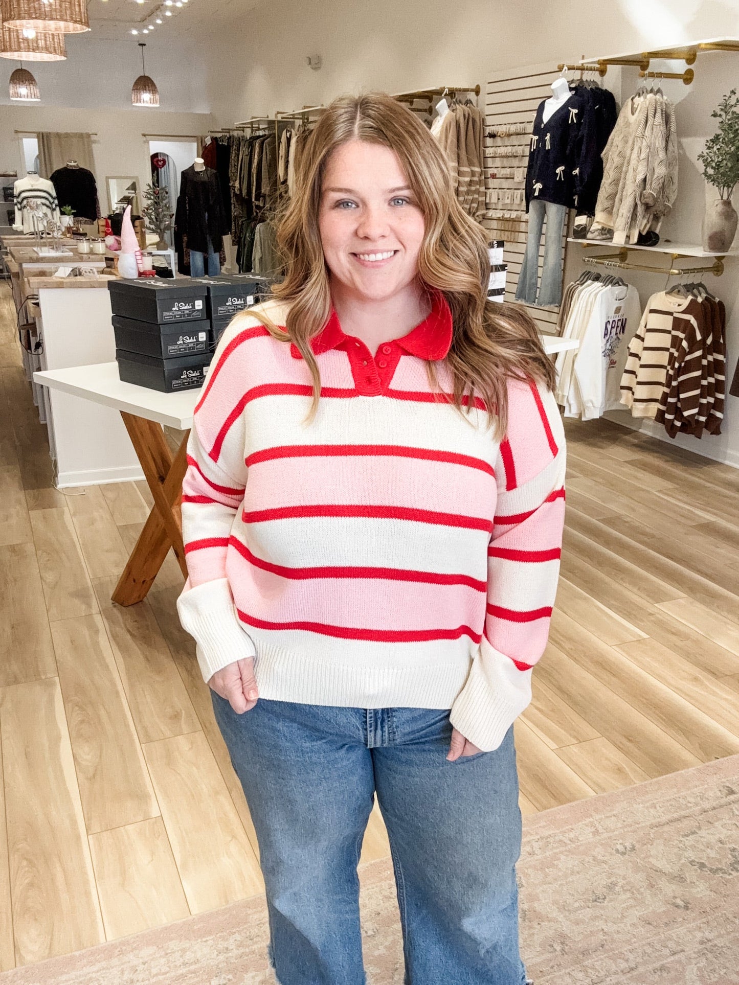 Sweetheart Vibes Pink Striped Sweater - Modern Creek Boutique