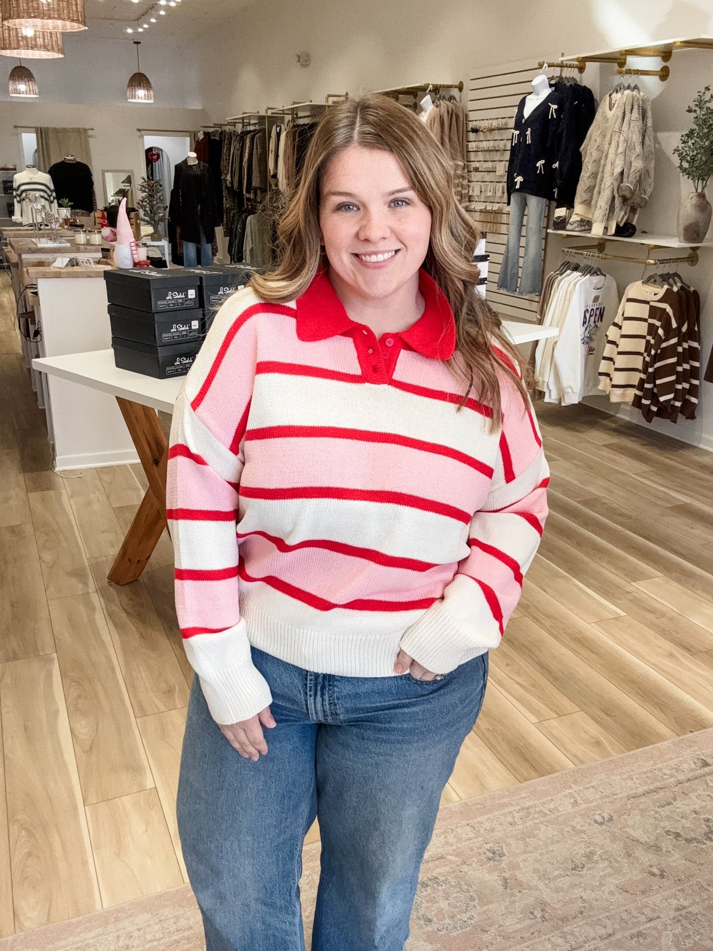 Sweetheart Vibes Pink Striped Sweater - Modern Creek Boutique