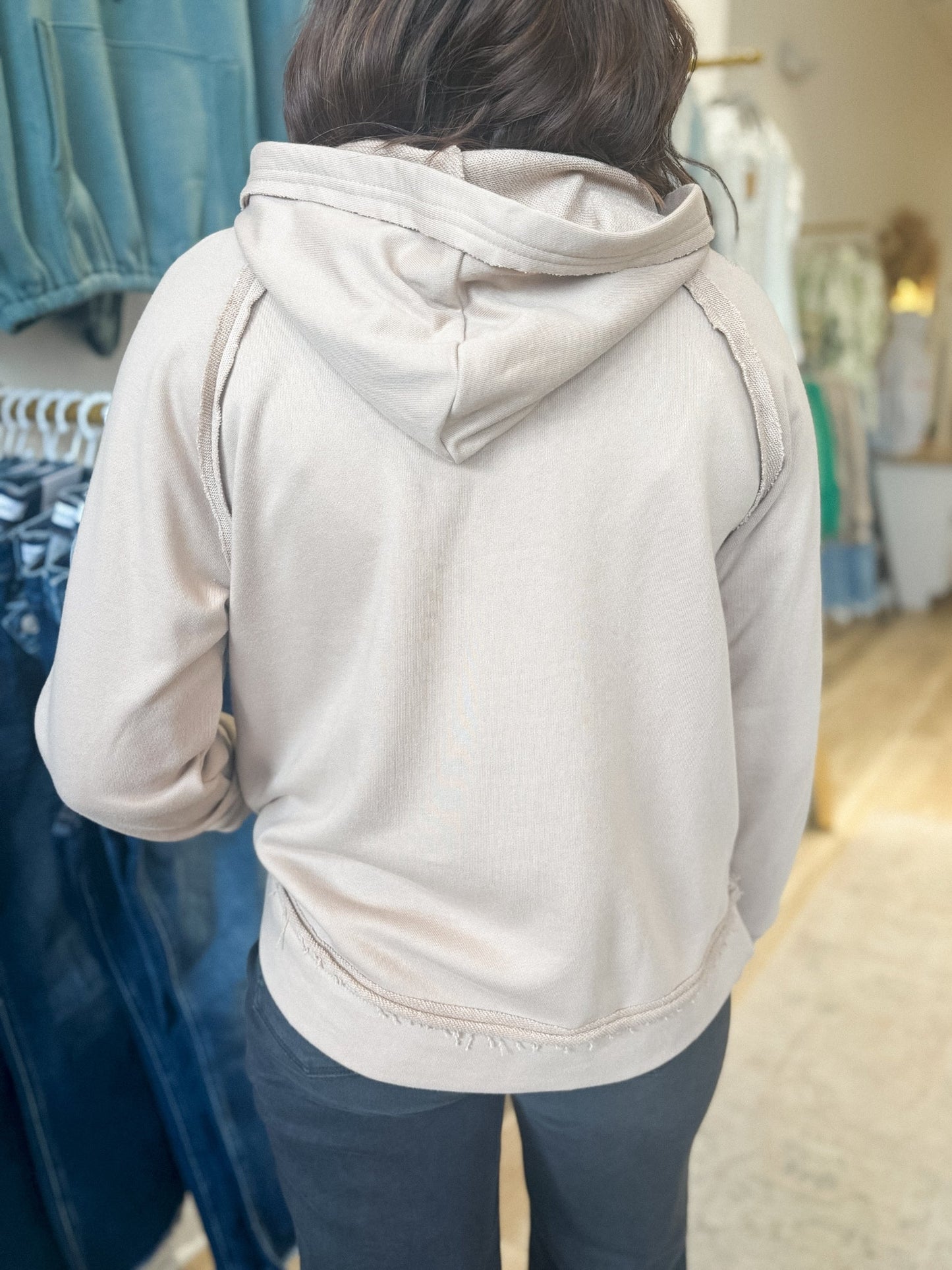 Taupe Raw Edge Hoodie - Modern Creek Boutique