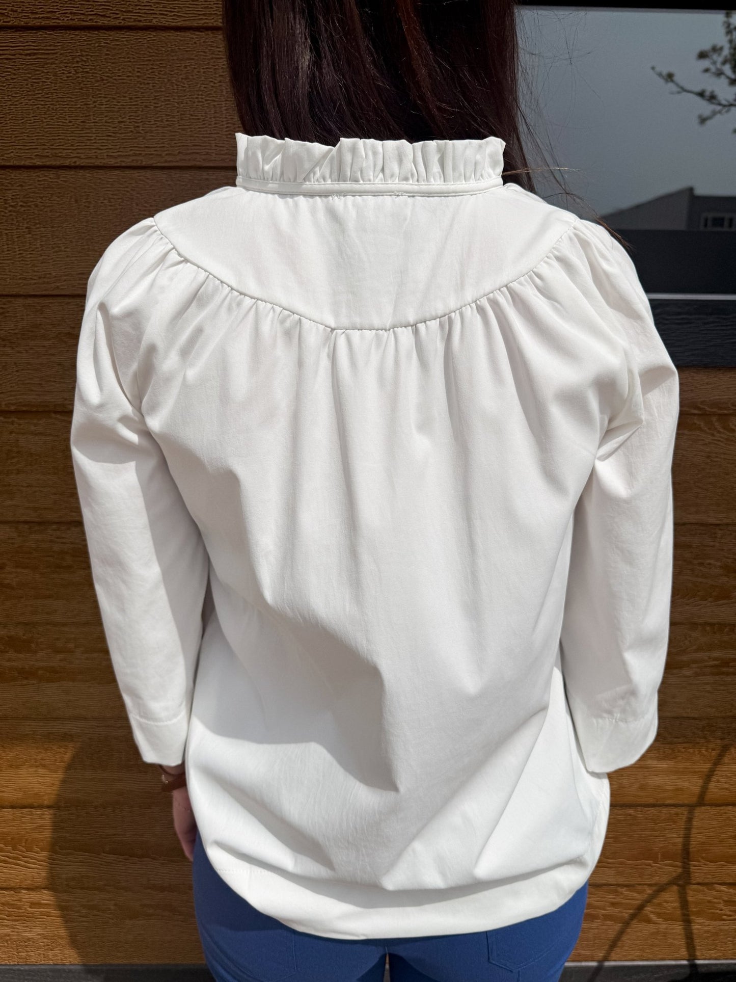 White Ruffled Neck Blouse - Modern Creek Boutique
