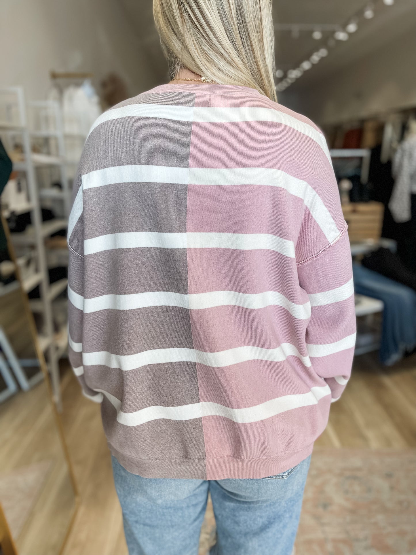Two Lanes Rose Color Block Sweater