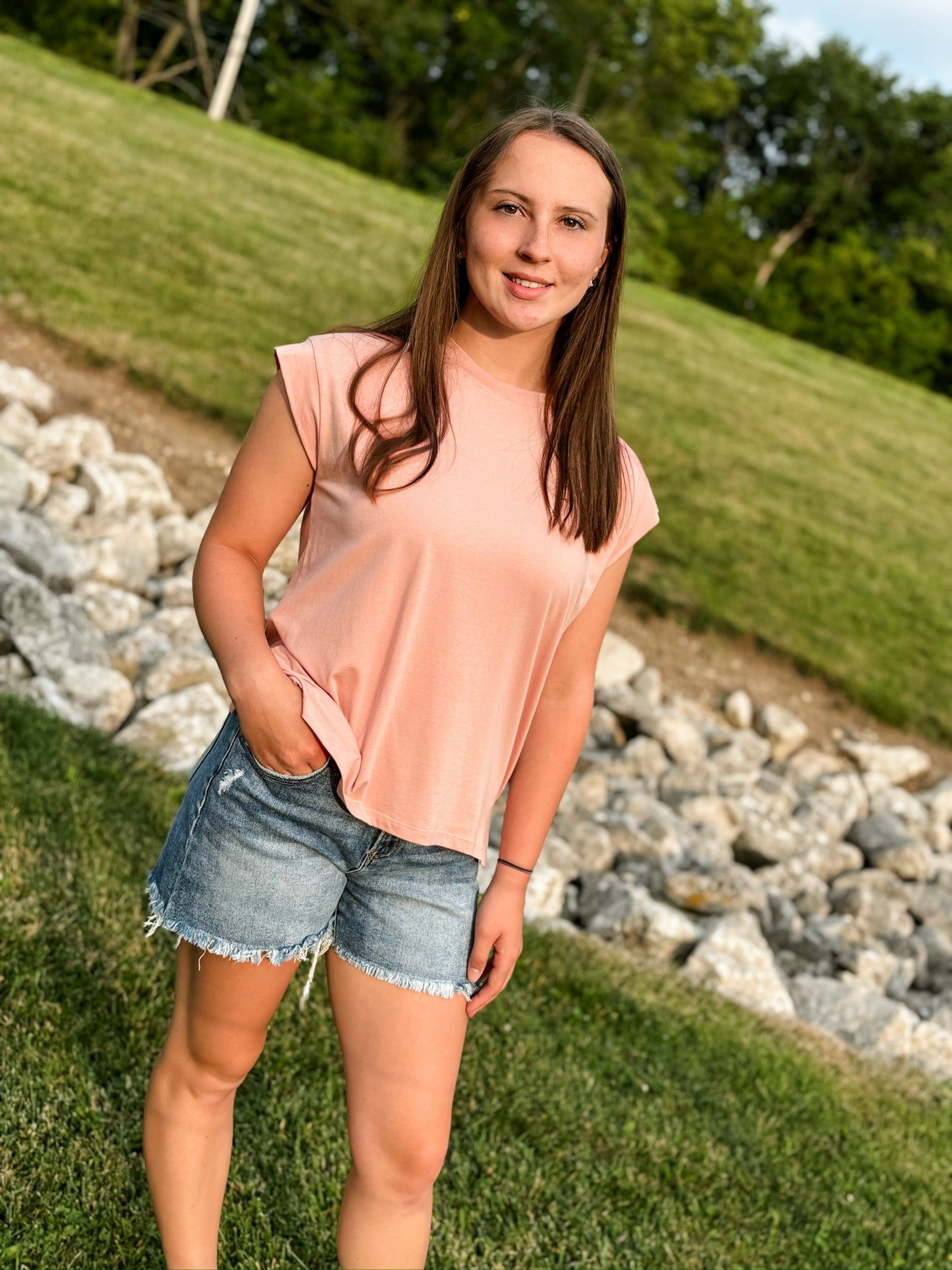 Keep It Simple Pink Cap Sleeve Tee