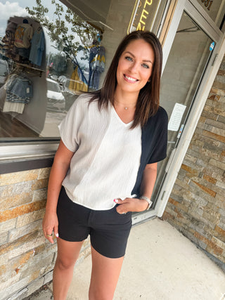 Black Color Block Gauze Top