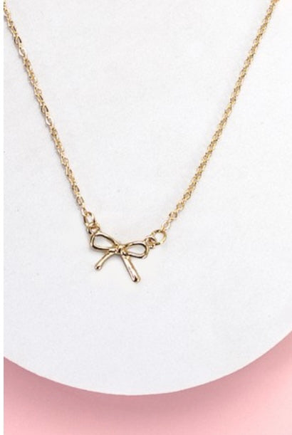 Mini Gold Bow Charm Necklace