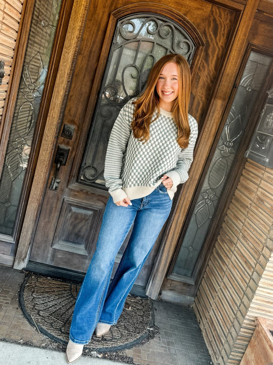 Teal Dreams Checkered Sweater