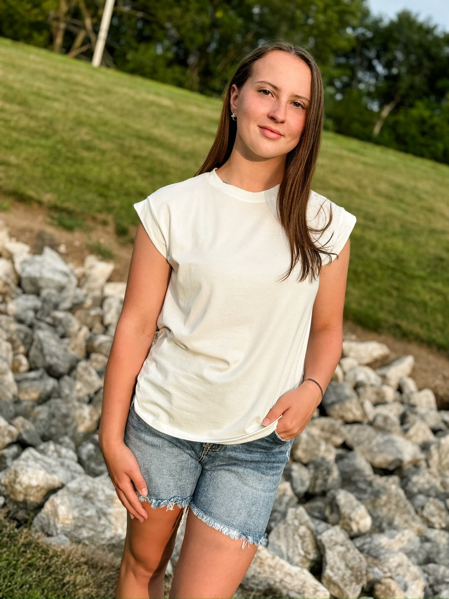 Keep It Simple Ivory Cap Sleeve Tee