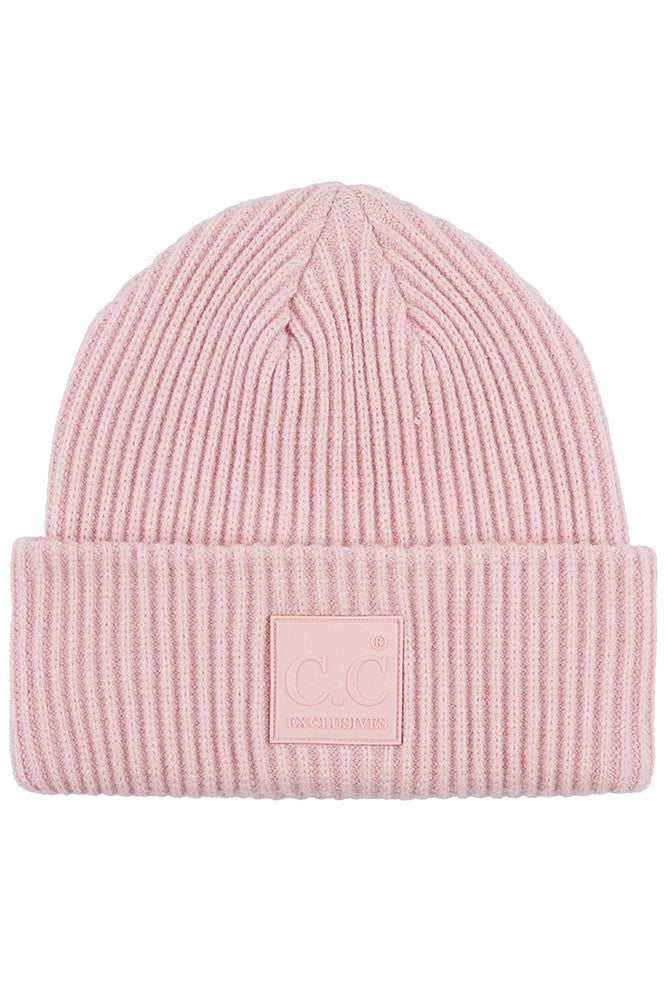 Ribbed Knit C.C. Rubber Patch Beanie