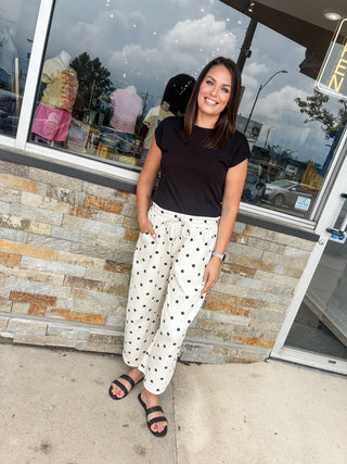 Black Polka Dot Barrel Leg Pants