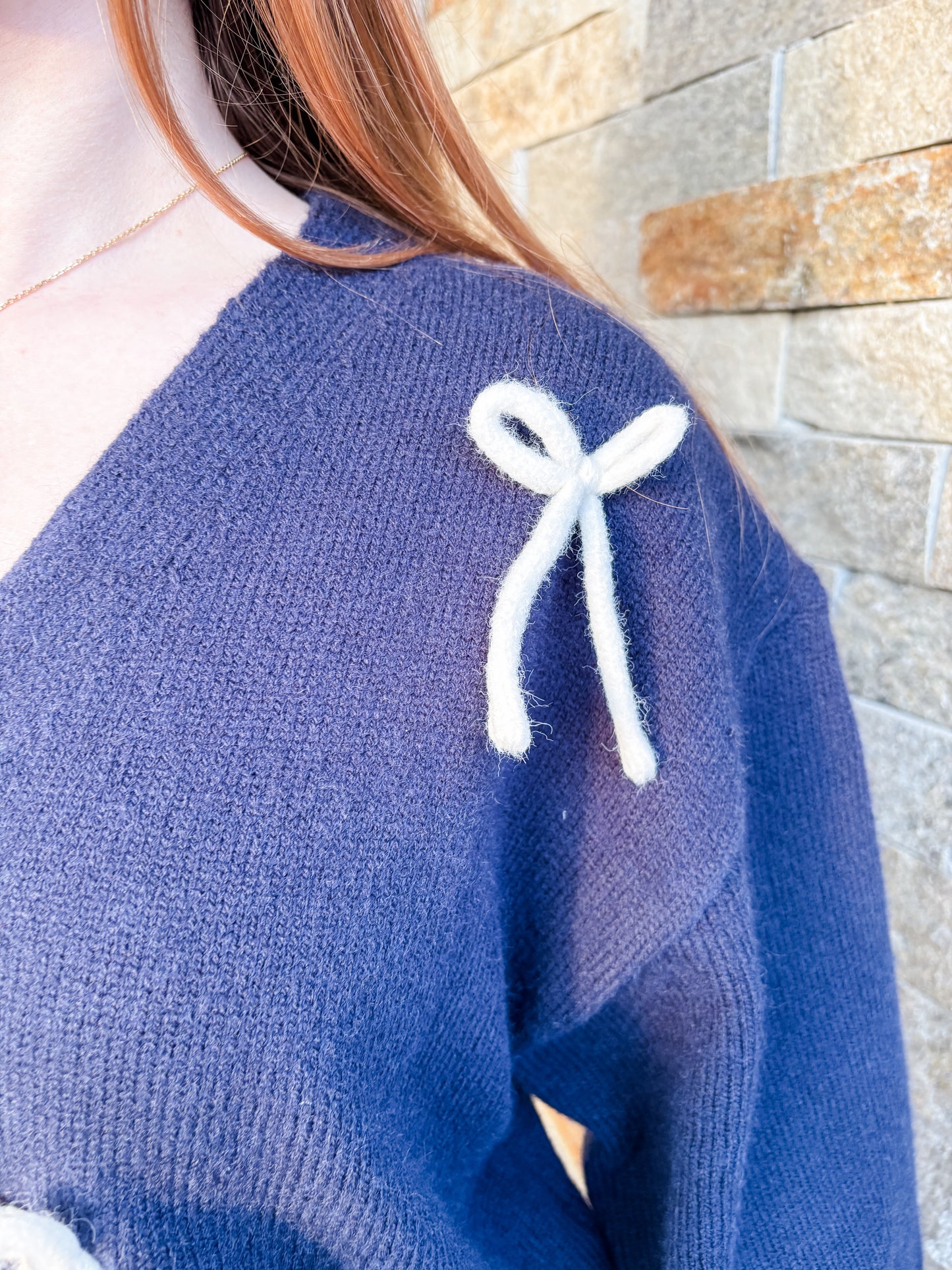 Put A Bow On It Navy Cardigan