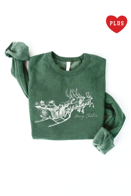 Santa Sleigh Merry Christmas Graphic Crewneck