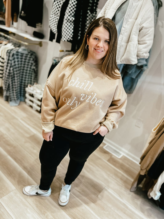 Chill Vibes Only Curvy Taupe Sweatshirt