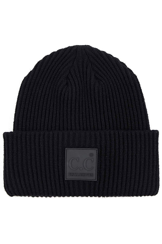 Ribbed Knit C.C. Rubber Patch Beanie
