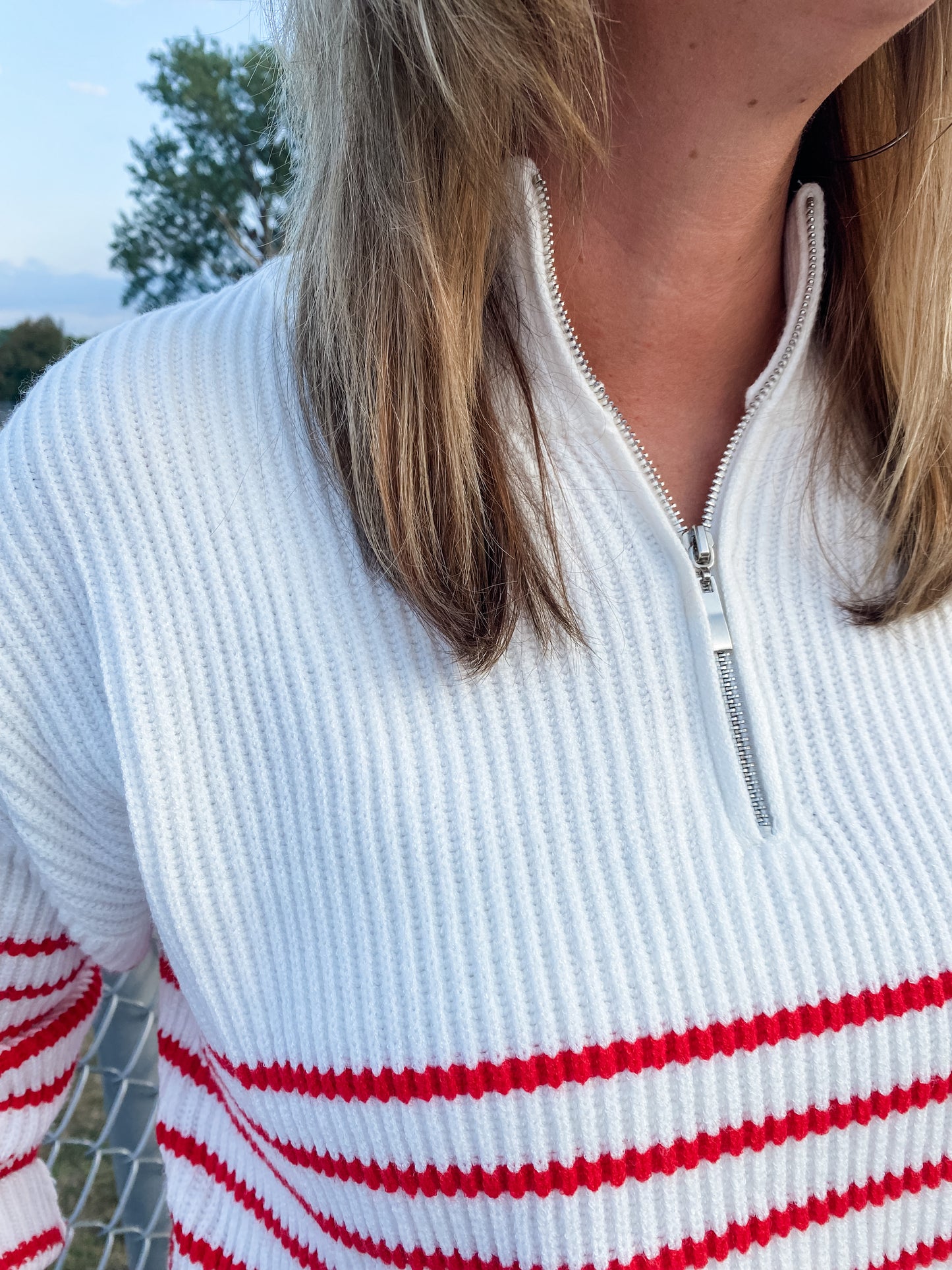All American Striped Half Zip Sweater