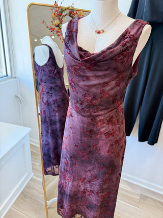 Plum Cowl Neck Burn Out Midi Dress
