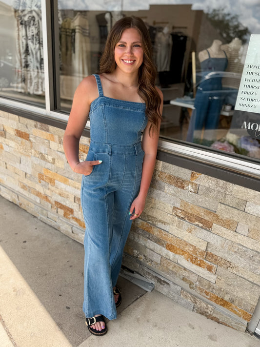 Flare Denim Overall Jumpsuit