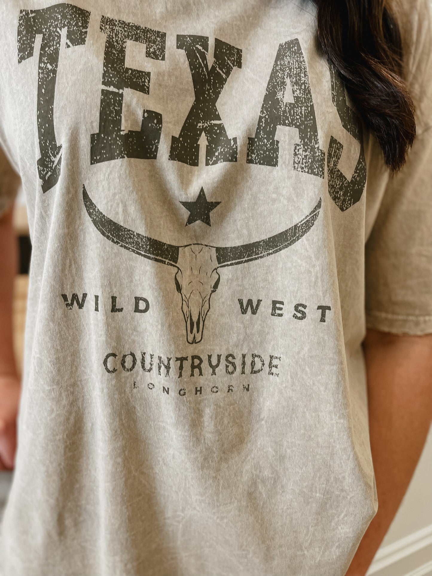 Texas Wild West Oversized Taupe Graphic Tee