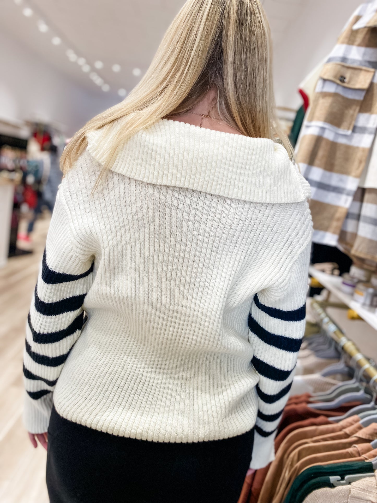 Pause Time Cream Striped Sweater