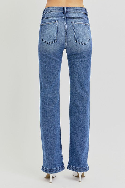 Risen Mid Rise Ankle Straight Jeans