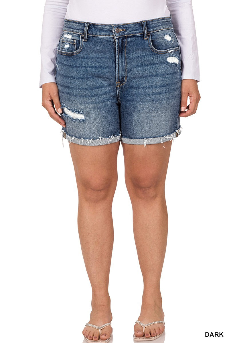 Zenana Curvy Cuffed Denim Shorts